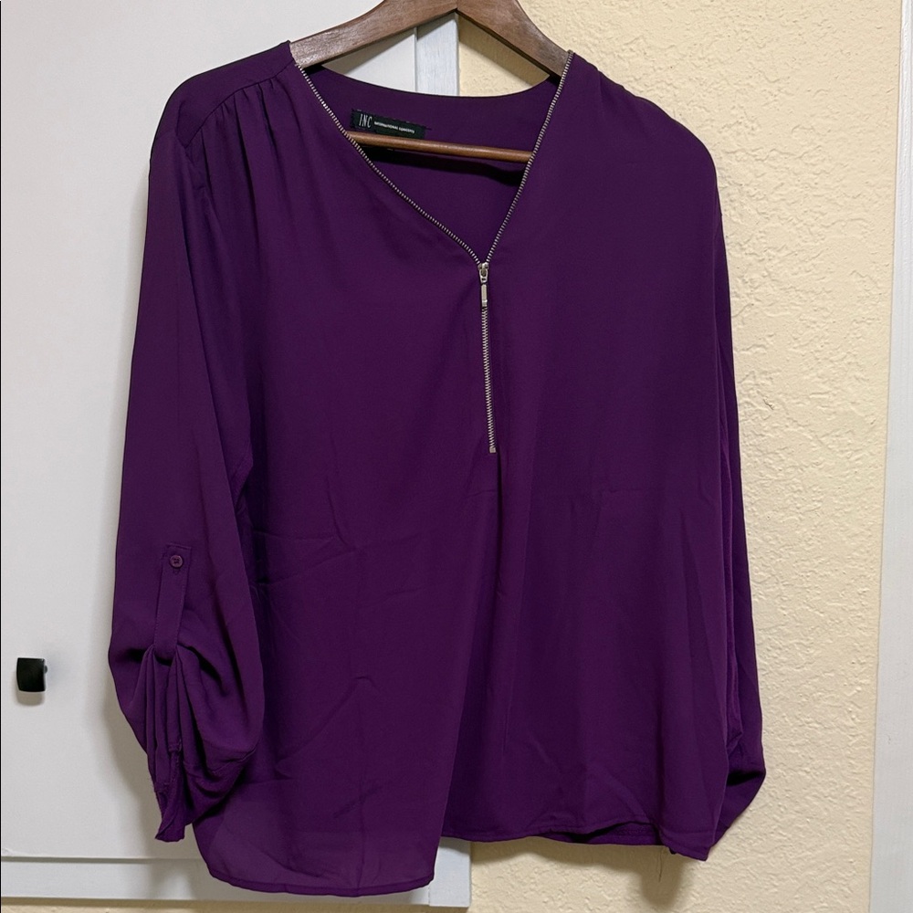 INC International Concepts Vivid Purple Blouse with Zipper